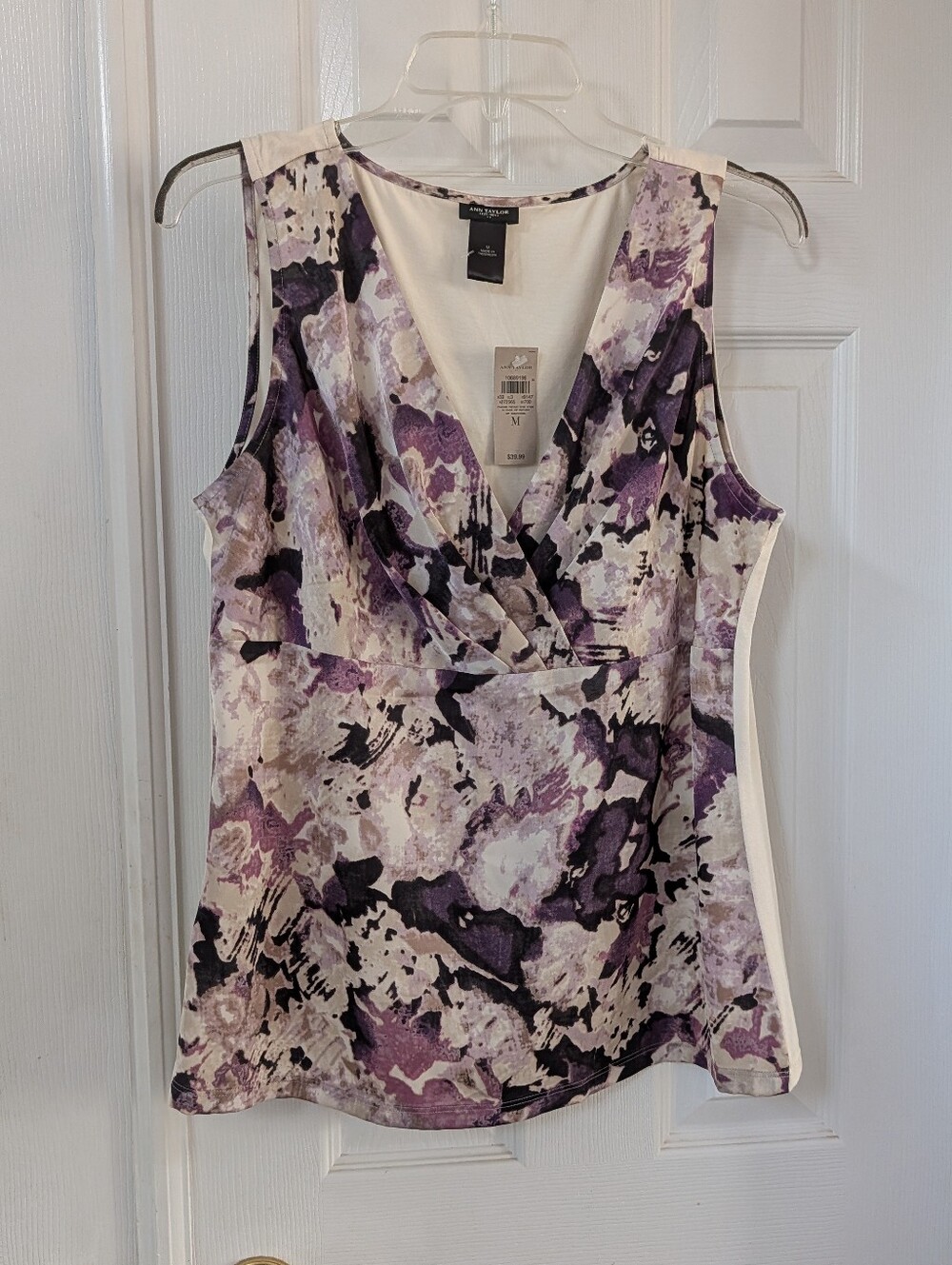 Ann Taylor  Lavender and Cream Floral Wrap-Style Camisole